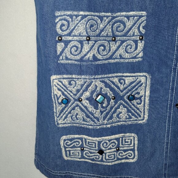 Nina Piccalino Shirt Womens 8 Blue Denim Beaded Toggle Jacket Shacket Vintage - Picture 4 of 15